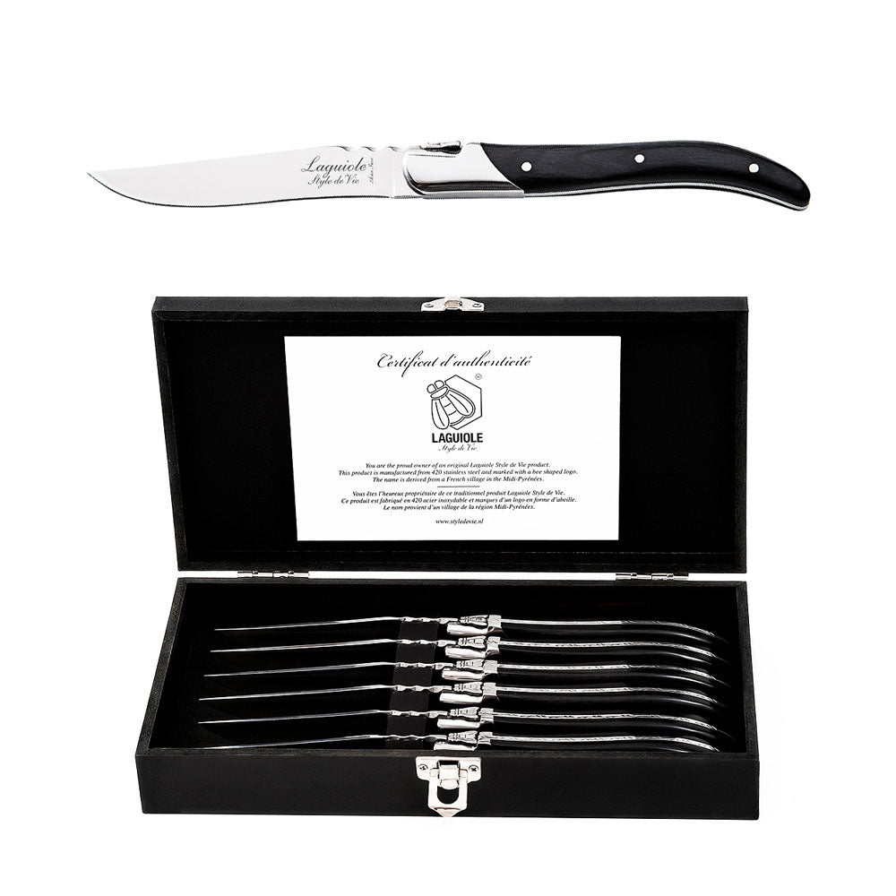 LAGUIOLE Luxury - steakové nože 6 ks, rukojeť černý eben
