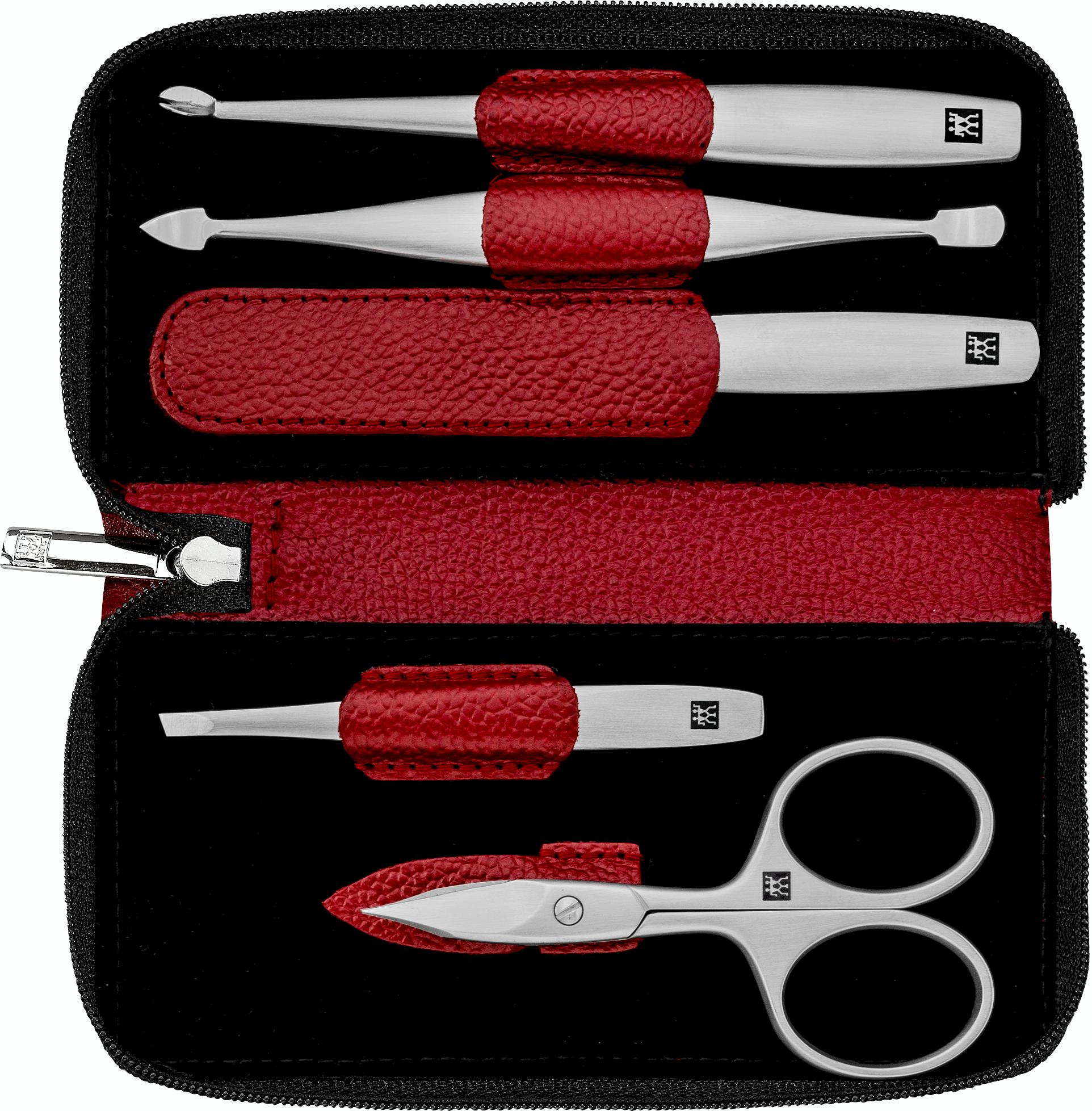 Zwilling Beauty BT TWINOX Asian Comp. manikúra 5 ks kůže červená na zip  97094-002