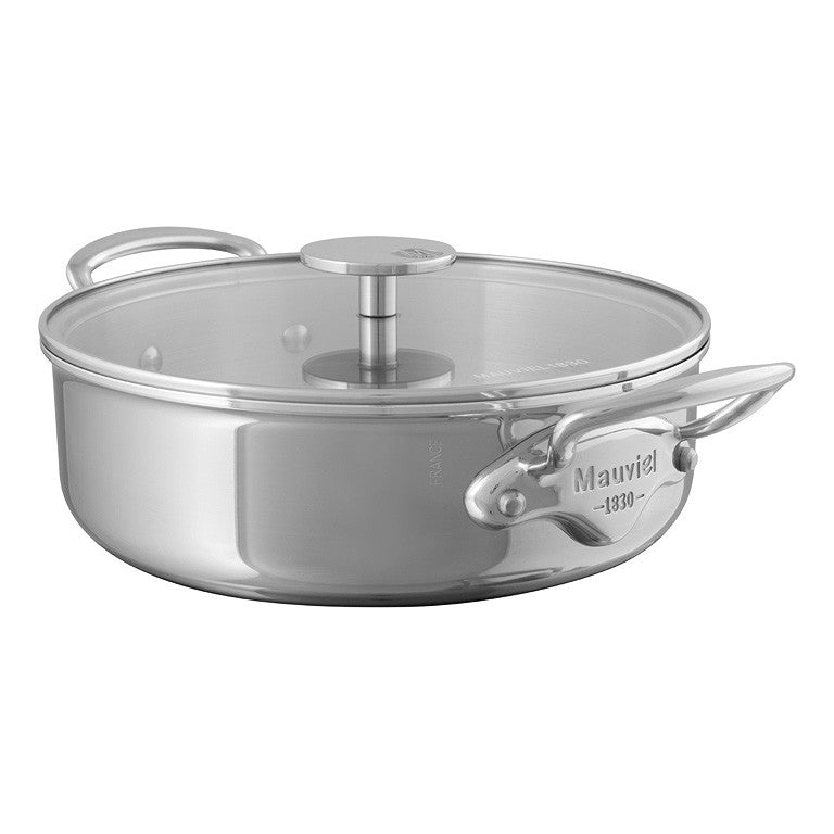 Mauviel M'cook hrnec nízký s poklicí sklo 28 cm úchyt nerez 523079