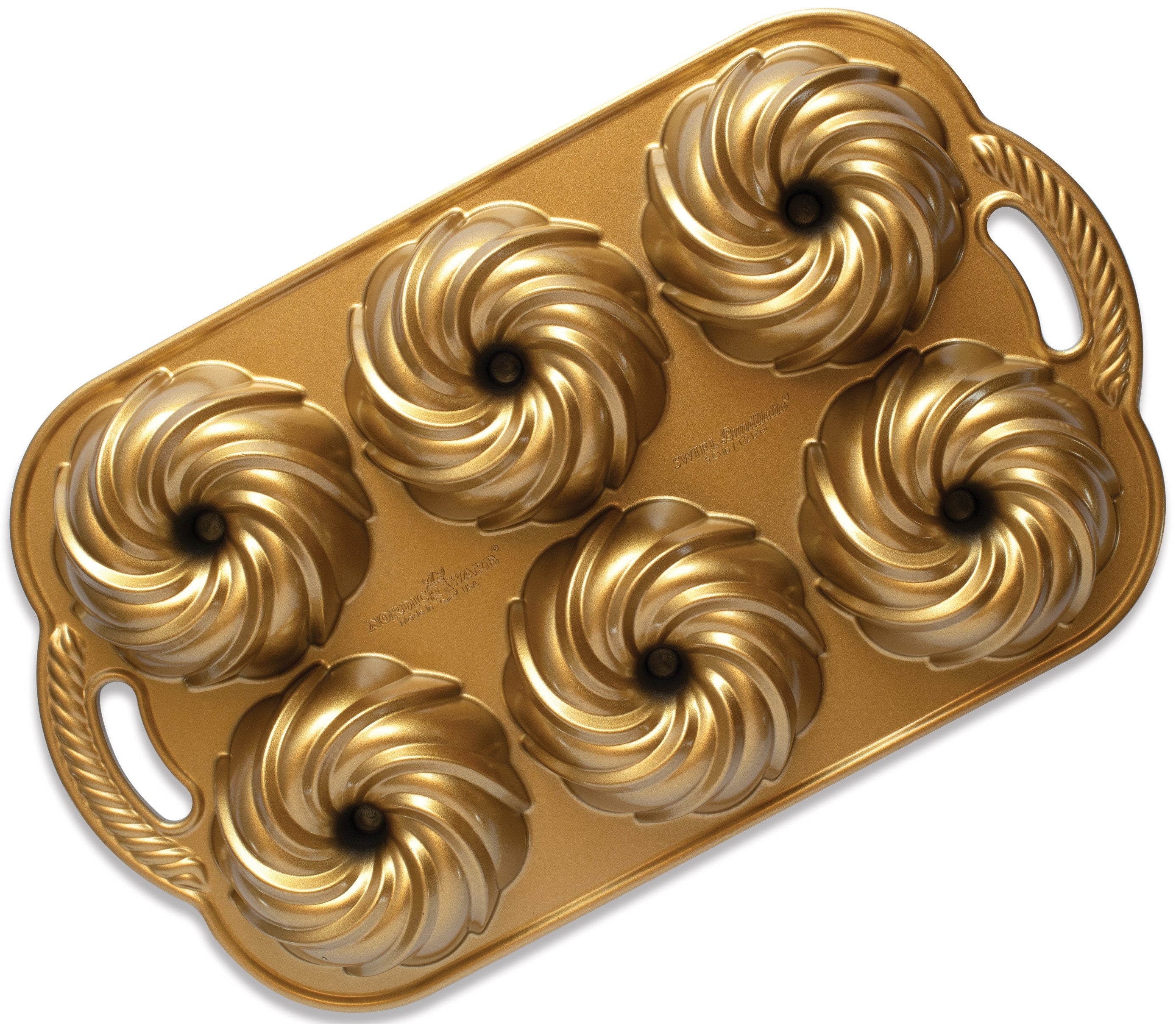 Nordic Ware Mini bábovky Vodní vír plát se 6 formičkami 3 cup zlatá 93977
