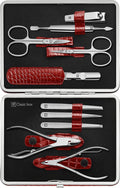 Zwilling Beauty BT Classic Inox kožené pevné pouzdro s rámečkem 10ks červená 97654-003