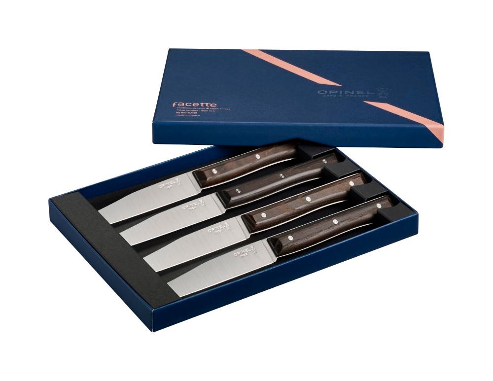 Opinel Facette, stolní nůž, tmavý jasan, hladká čepel, 4ks 002497