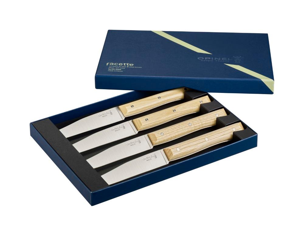 Opinel Facette, stolní nůž, jasan, hladká čepel, 4ks 002496