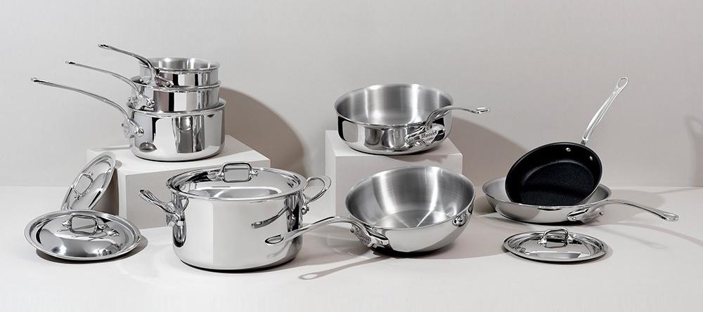 Mauviel M'cook hrnec nízký s poklicí sklo 28 cm úchyt nerez 523079