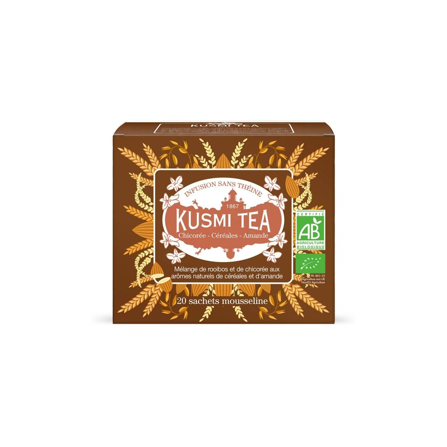 Kusmi Tea Organic Rooibos s čekankou a cereáliemi krabička s 20 sáčky 40g 21341A1120