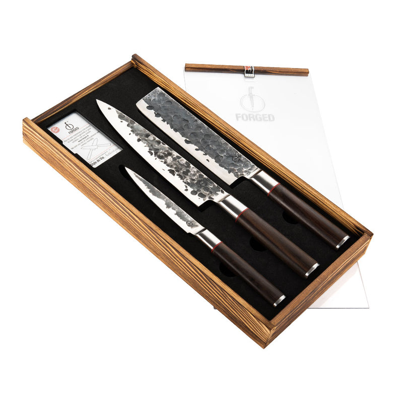FORGED Sebra - 3-dílná sada nožů: kuchařský nůž, japonský nůž na zeleninu, univerzální nůž