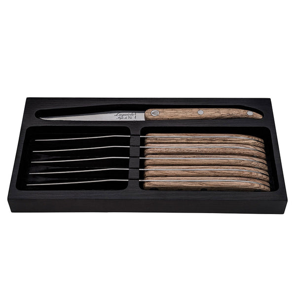 LAGUIOLE Innovation - steakové nože 6 ks, rukojeť dubová, zoubkovaná čepel