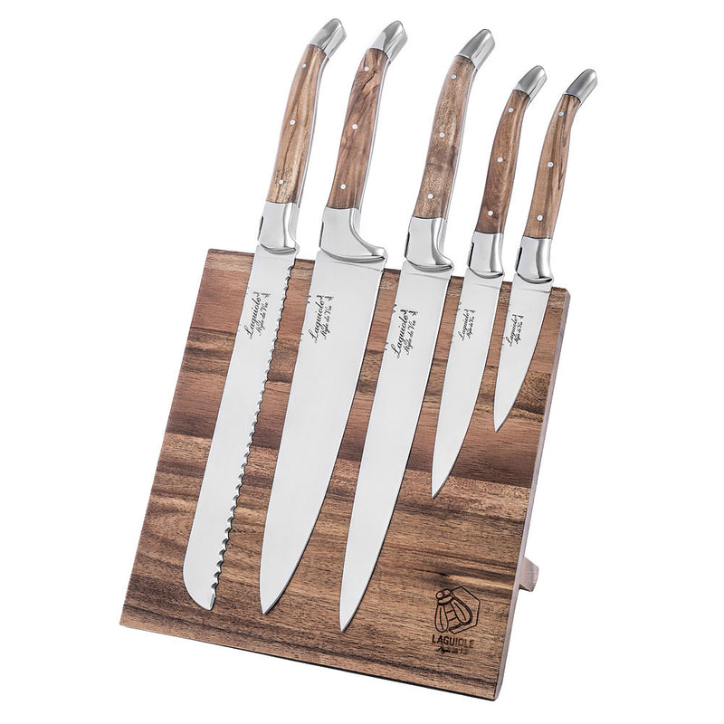 LAGUIOLE Luxury - sada nožů s magnetickým stojanem - rukojeť z olivového dřeva