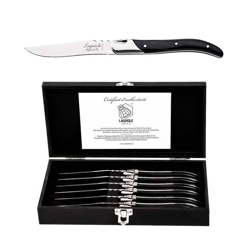 LAGUIOLE Luxury - steakové nože 6 ks, rukojeť černý eben