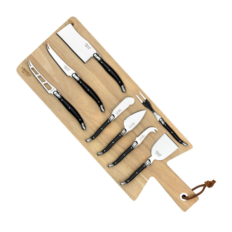 LAGUIOLE Premium - nože na sýr 8 ks, rukojeť černá - s dřevěným prkénkem