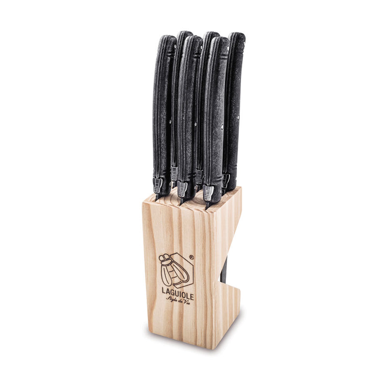 LAGUIOLE Premium - steakové nože 6 ks, rukojeť černá, povrchová úprava čepele černá